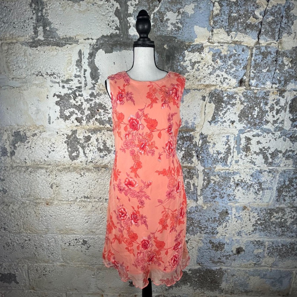 Vintage Studio Y Floral Print Sleeveless Sheath Dress Coral Pink Size 11 Y2K 90s